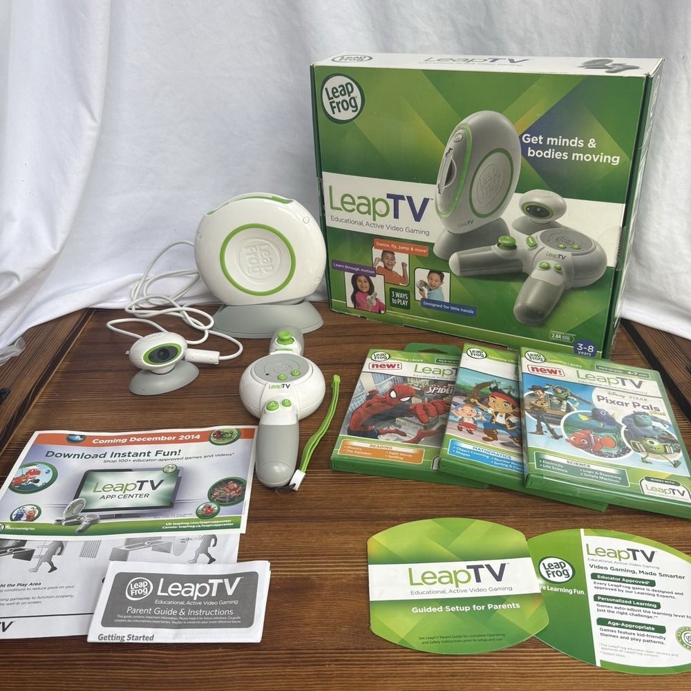 LeapFrog LeapTV Educational Video Gaming System Bundle w/ 3 Games Tested